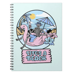 Cuaderno Flotador de flamenco esqueleto en la playa de la v