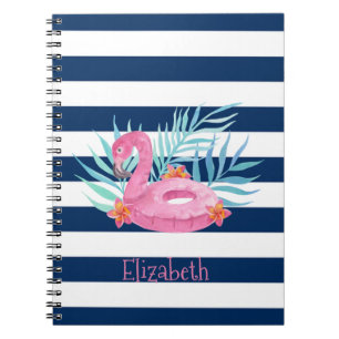 Cuaderno Flotador de piscina de flamenco rayas azul marino