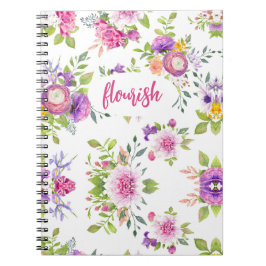 Cuaderno Flourish Pink Morple Floral acuarela Feminine