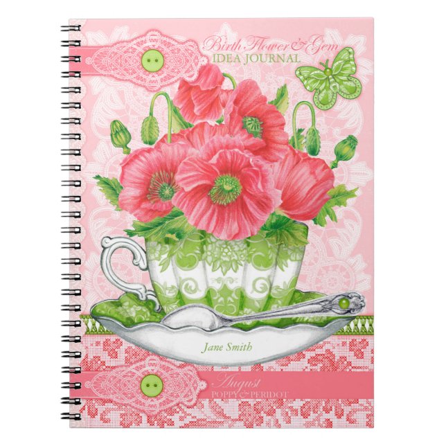 Cuaderno Flower de nacimiento y Gem August Lace (Frente)