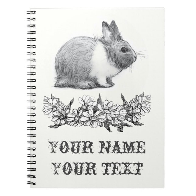 Cuaderno Fluffy el conejo. Dibujo de lápiz Monocromo Negro (Frente)
