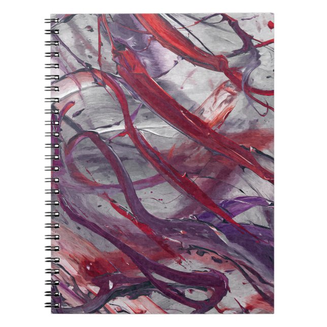 Cuaderno Flujo abstracto de Crimson Violet Gray (Frente)