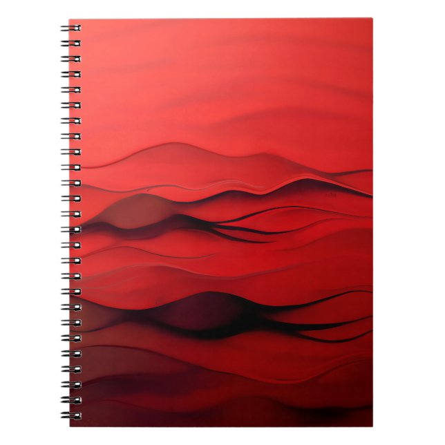 Cuaderno Flujo Carmesí – Ondas Rojas Abstractas de Movimien (Frente)