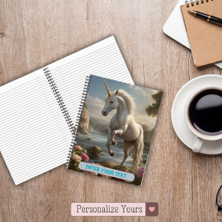 Cuaderno Flujo de flores de unicornio blanco personalizado