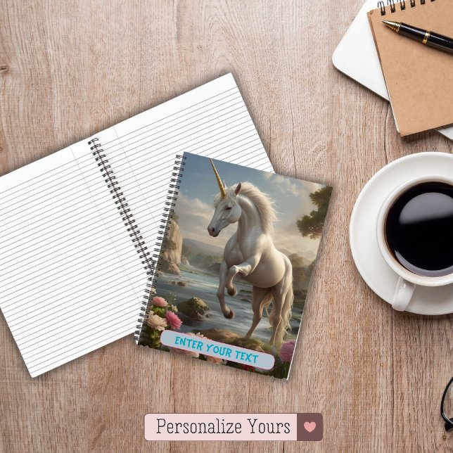 Cuaderno Flujo de flores de unicornio blanco personalizado (Personalized White Unicorn Flower Stream Notebook)