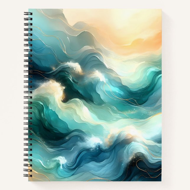 Cuaderno Flujo de Océano Dorado Ondas Abstractas (Anverso)