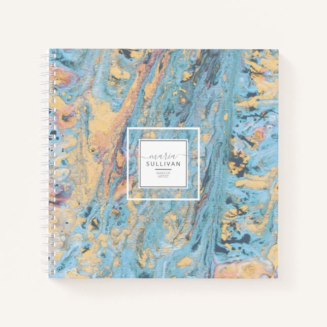 Cuaderno Flujo de pintura Resumen Textura Verde azulada/Ama (Anverso)