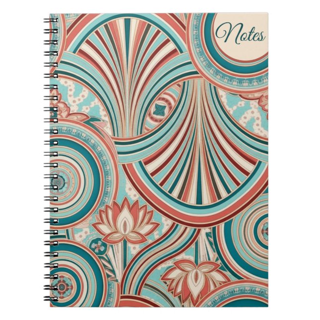 Cuaderno Flujo Nouveau de Coral y Turquesa (Frente)