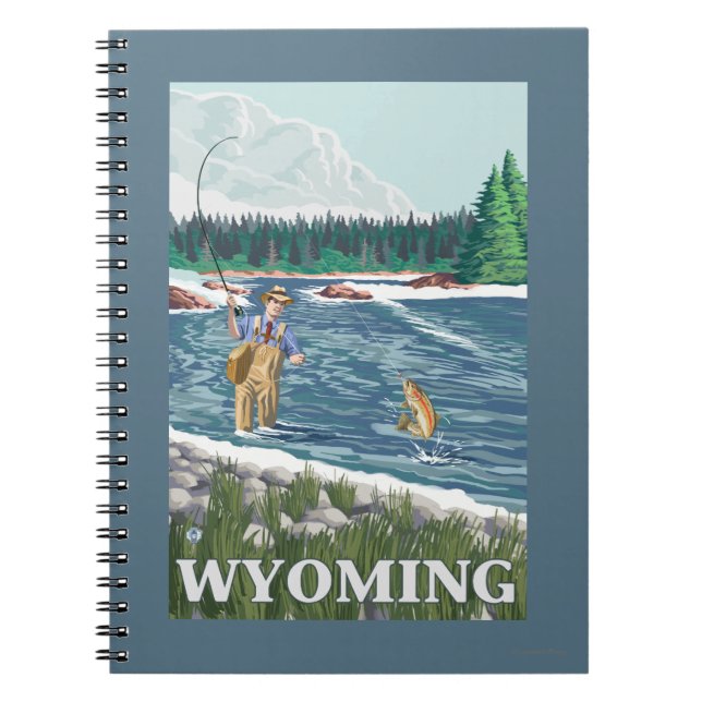 Cuaderno Fly FishermanWyomingVintage Afiche de viajes (Frente)