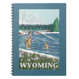 Cuaderno Fly FishermanWyomingVintage Afiche de viajes