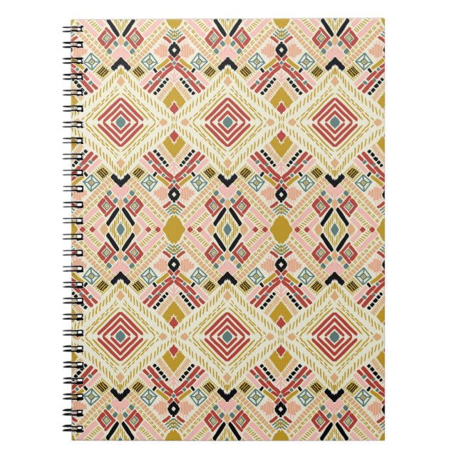 Cuaderno Folclore geométrico Ikat, patrón damasco oriental. (Frente)