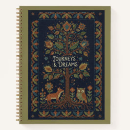 Cuaderno Folk Art Forest Nature, Faux Stitch Navy Linen 