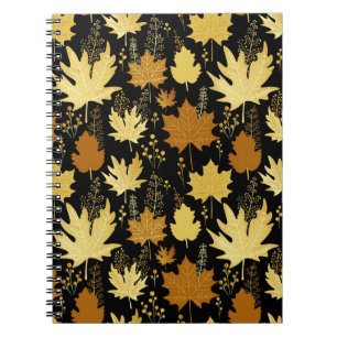 Cuaderno Follaje dorado, patrón vintage sin costuras.