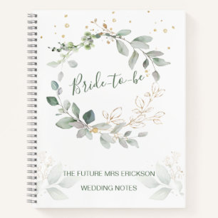 Cuaderno Follaje verde y dorado, Boda confetti