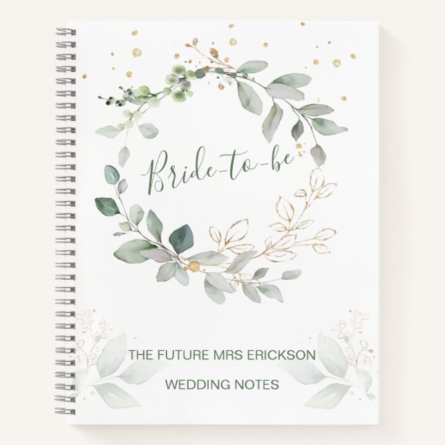 Cuaderno Follaje verde y dorado, Boda confetti (Anverso)