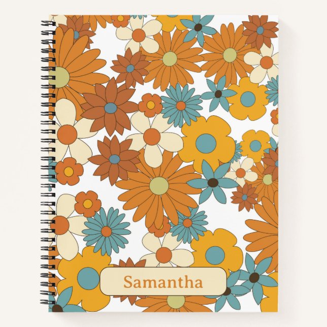 Cuaderno Folleto de flor retro colorido personalizado (Anverso)