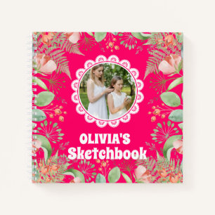 Cuaderno Folleto de fotos para niños con flores rosas perso