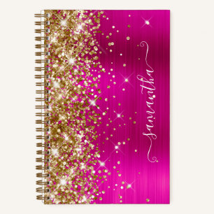 Cuaderno Folleto de Purpurina Dorada Rosa Caliente con Firm