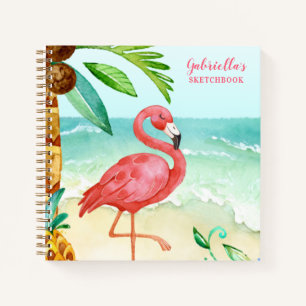 Cuaderno Folleto personalizado de Flamingo de Playa Tropica