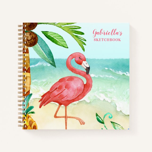 Cuaderno Folleto personalizado de Flamingo de Playa Tropica (Anverso)