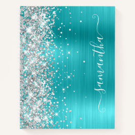 Cuaderno Folleto Turquesa Azul Plateado Brillo Firme Femeni
