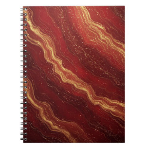 Cuaderno Fondo abstracto de mármol dorado con remolinos roj