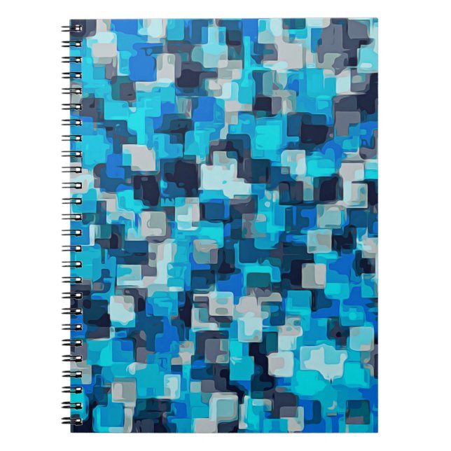 Cuaderno fondo abstracto de patrón cuadrado azul y negro (Frente)
