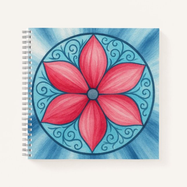 Cuaderno Fondo azul de la flor rosa (Anverso)