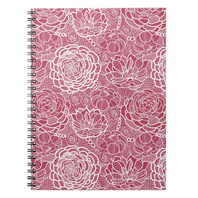 Cuaderno Fondo azul de modelo de flores del cordón (Frente)