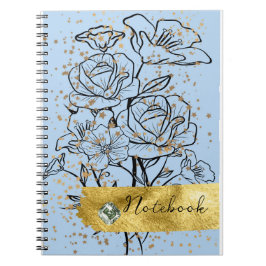 Cuaderno fondo azul y flores