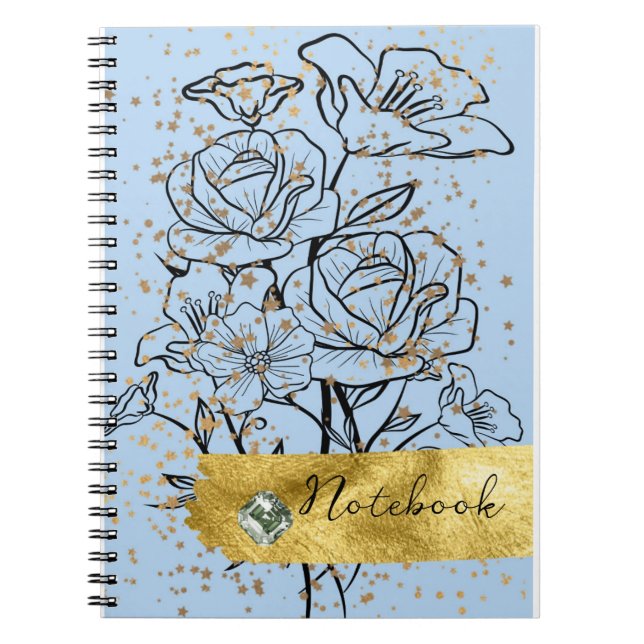 Cuaderno fondo azul y flores (Frente)