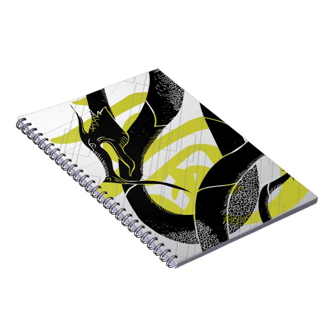 Cuaderno Fondo blanco del dragón japonés negro (Lado Derecho)