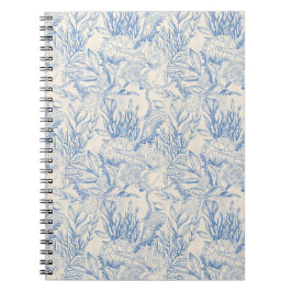 Cuaderno fondo blanco, tema marino, azul