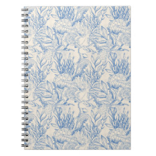 Cuaderno fondo blanco, tema marino, azul