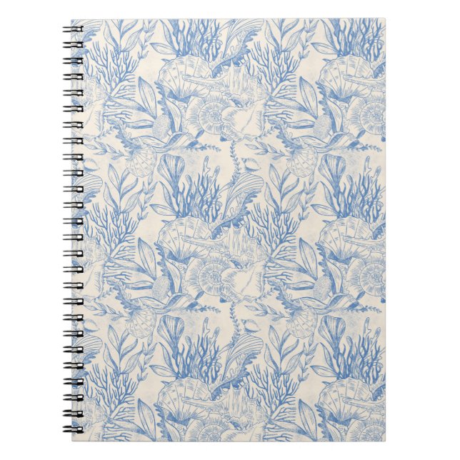 Cuaderno fondo blanco, tema marino, azul (Frente)