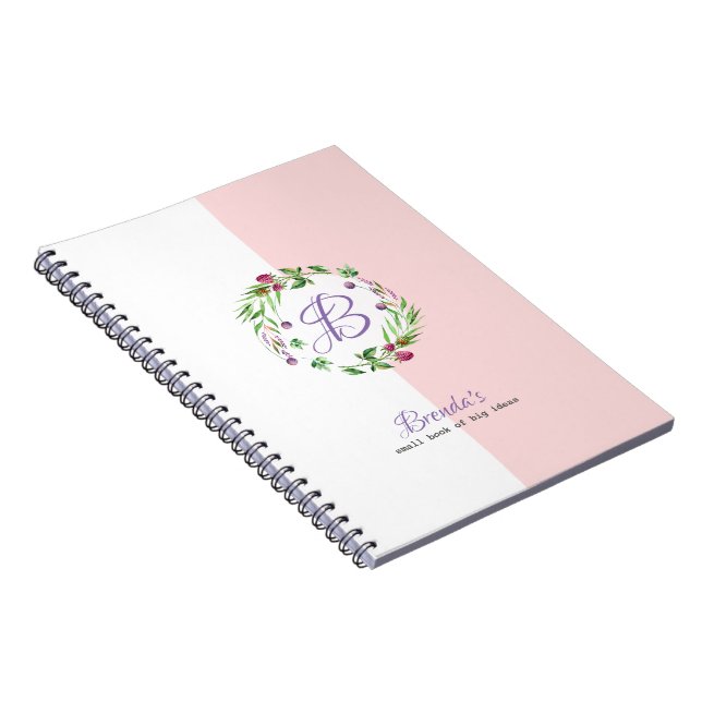 Cuaderno Fondo blanco y rosa con corona floral (Lado Derecho)