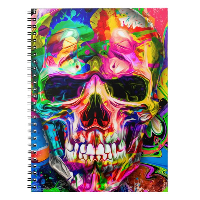 Cuaderno fondo colorido abstracto con el perfil del skullar (Frente)