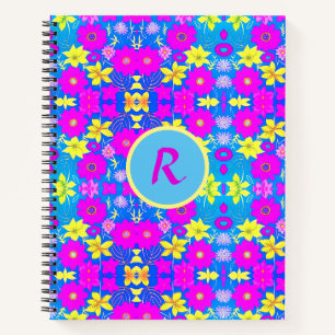 Cuaderno Fondo con patrón de flores rosas azules amarillas