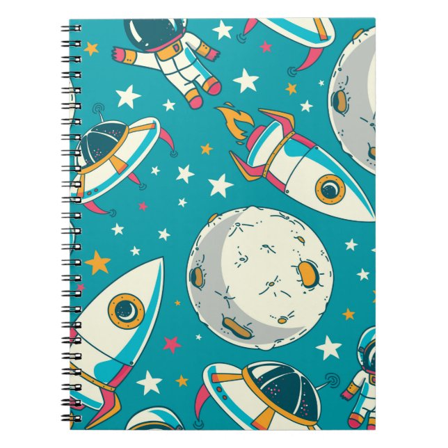 Cuaderno Fondo continuo con astronautas de garabato lindos, (Frente)