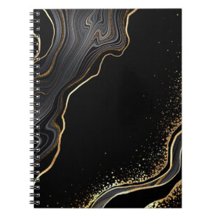 Cuaderno fondo de agate negro abstracto con venas doradas,