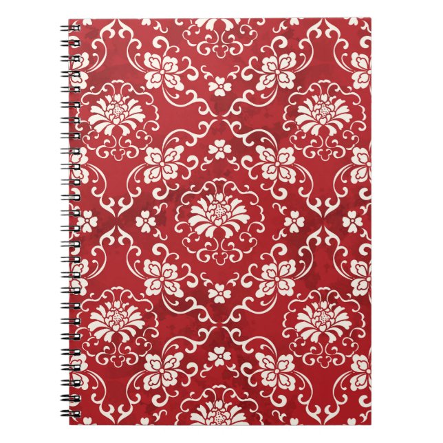 Cuaderno Fondo de flores de espiral roja china. (Frente)