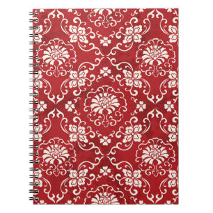 Cuaderno Fondo de flores de espiral roja china.