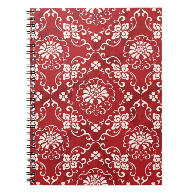 Cuaderno Fondo de flores de espiral roja china. (Frente)