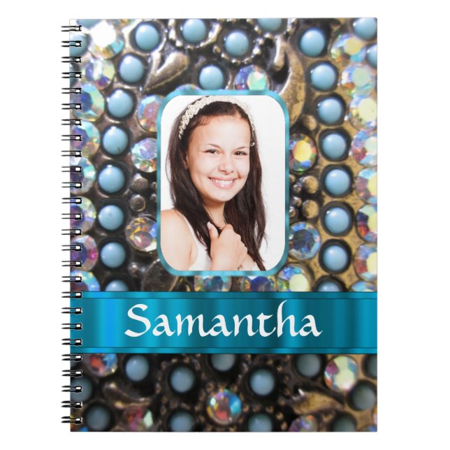 Cuaderno Fondo de foto diamante de imitación azul (Frente)