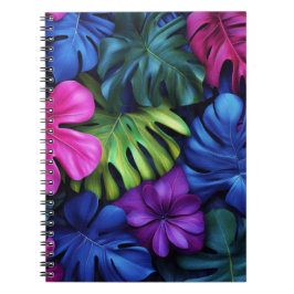 Cuaderno Fondo de hojas tropicales de Monstera neón vibrant