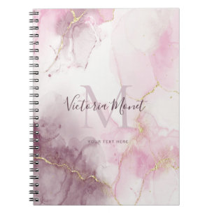Cuaderno Fondo de mármol rosa malva con veta dorada Escritu