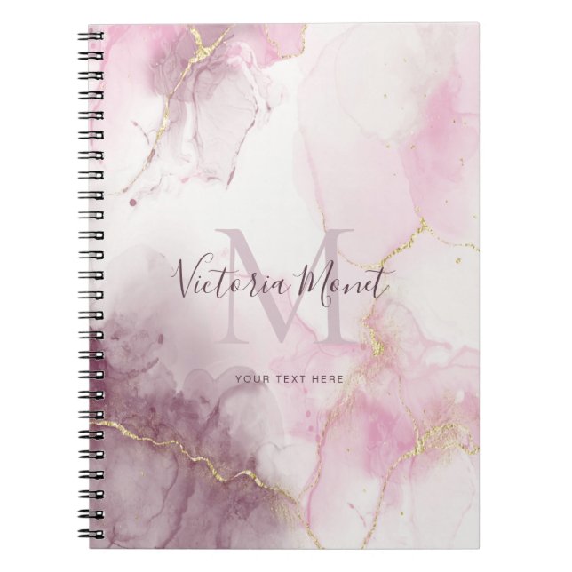 Cuaderno Fondo de mármol rosa malva con veta dorada Escritu (Frente)