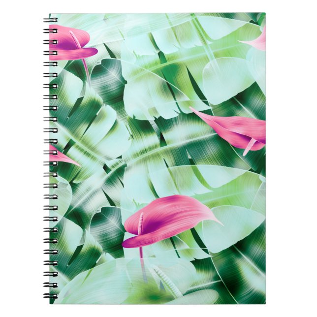 Cuaderno Fondo de patrón de hojas tropicales sin foco, retr (Frente)