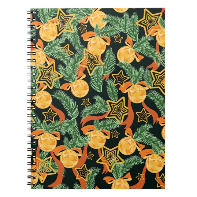 Cuaderno fondo de patrón ininterrumpido con hojas de pino,  (Frente)