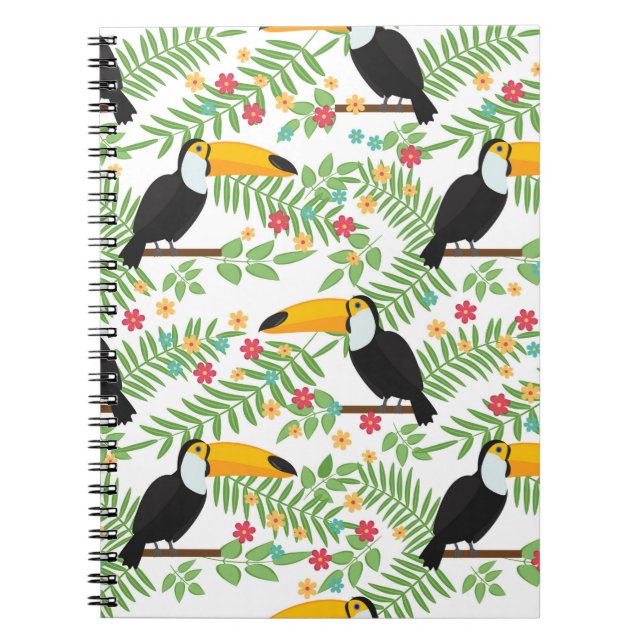 Cuaderno Fondo de patrón sin costuras para aves tropicales. (Frente)